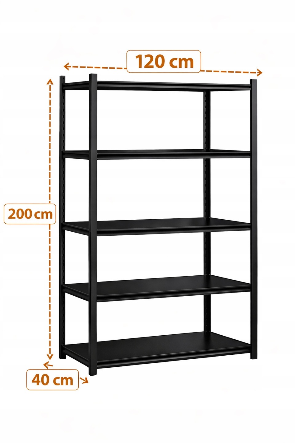 Regał metalowy magazynowy 200x120x40 cm 5 półek 200 kg/półka czarny - obrazek 2