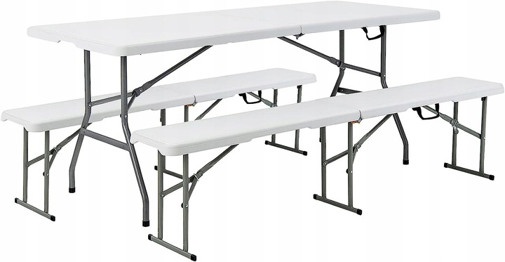 Zestaw cateringowy składany stół + 2 ławki 180x74x73,5 cm HDPE